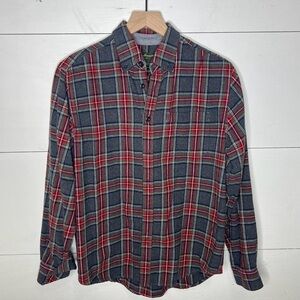 Eddie Bauer • Red & Gray Plaid Flannel Button Down Shirt Size Medium